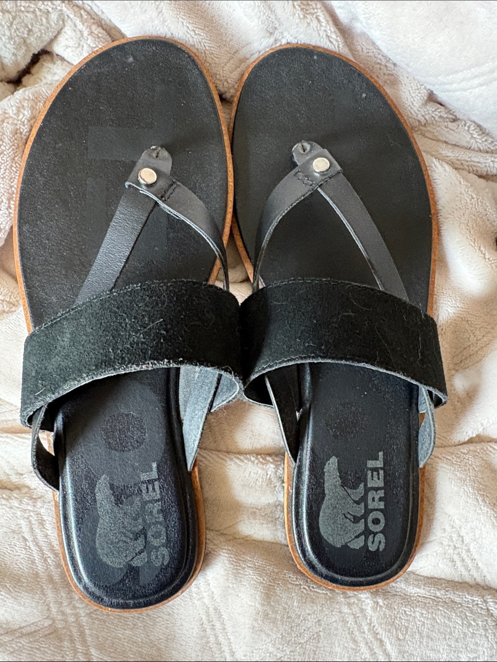 Sorel Black Leather & Suede Women's Slide Sandals